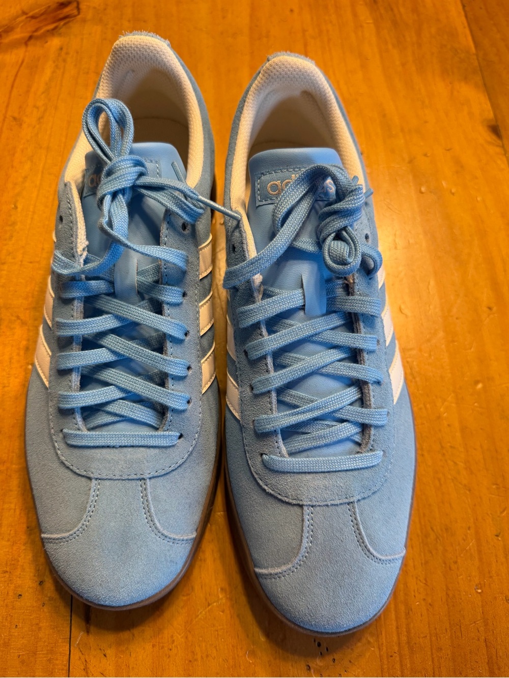 NWT adidas VL Court 2.0 Light Blue Suede Sneakers with white stripes men’s 9.5 - Picture 5 of 8
